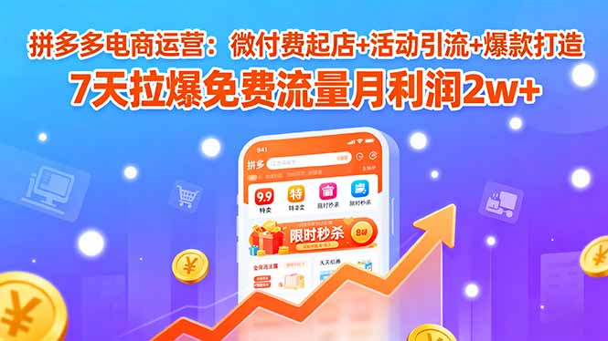 拼多多电商运营:微付费起店+活动引流+爆款打造 7天拉爆免费流量月利润2w+-优优云网创