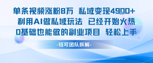 单条视频私域变现4.9k+利用AI做私域玩法 已经开始火热0基础也能做的副业项目轻松上手-优优云网创