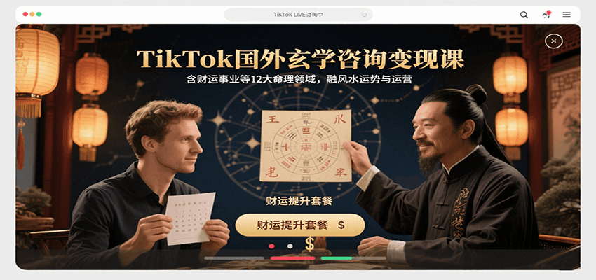 TikTok国外玄学咨询变现课，含财运事业等12大命理领域，融风水运势与运营-优优云网创