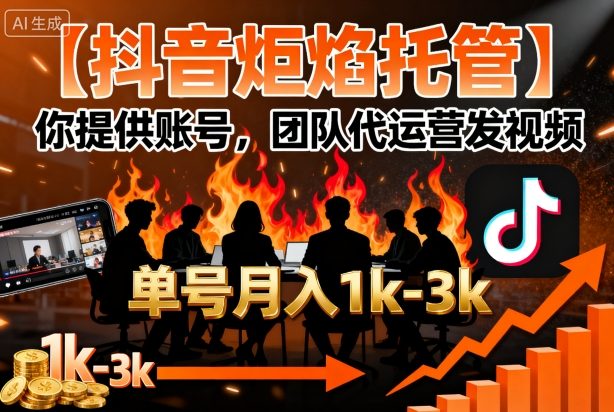【抖音炬焰托管】你提供账号,团队代运营发视频,单号月入1k+【揭秘】-优优云网创