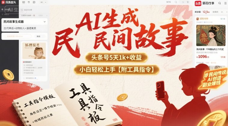 AI生成民间故事,头条号5天1k+,小白轻松上手【附工具指令】-优优云网创