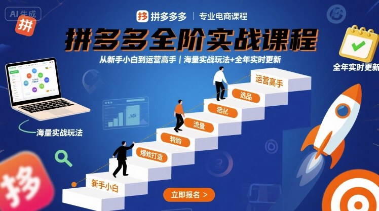 拼多多全阶实战课程,从新手小白到运营高手,海量实战玩法+全年实时更新【2025年9月更新】-优优云网创