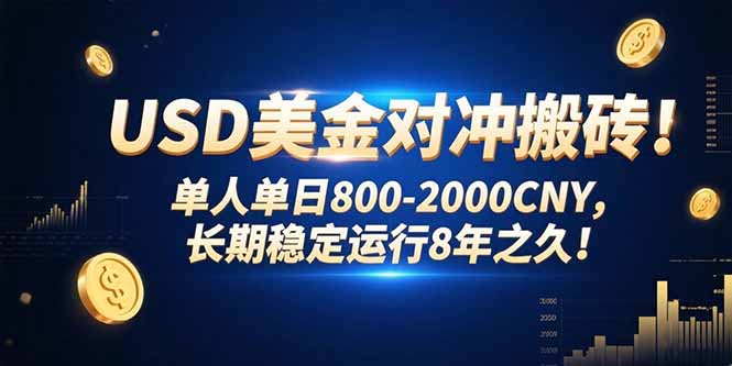 USD美金对冲搬砖!单人单日800-2000CNY，长期稳定运行8年之久!-优优云网创
