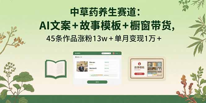 中草药养生赛道:AI文案+故事模板+橱带货,45条作品涨粉13w+单月变现1万+-优优云网创