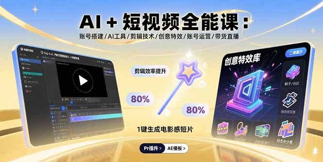 AI+短视频全能课：账号搭建/AI工具/剪辑技术/创意特效/账号运营/带货直播-优优云网创