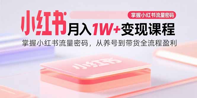 小红书月入1W+变现课程:掌握小红书流量密码,从养号到带货全流程盈利-优优云网创