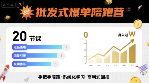 批发式爆单陪跑营,20节课带你实现批发式爆单,带你经松月入过W-优优云网创