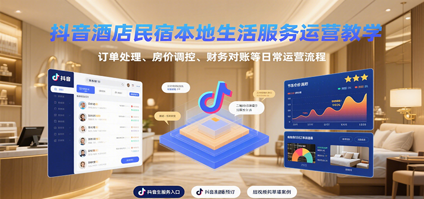 抖音酒店民宿本地生活服务运营教学，订单处理、房价调控、财务对账等日常运营流程-优优云网创