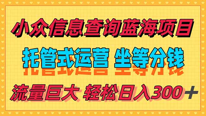 稳定日入300+,小众信息查询蓝海项目,全程懒人式托管,解放你的时间-优优云网创