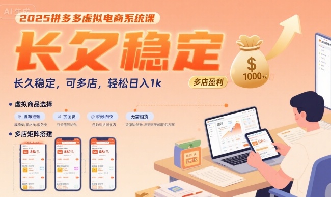 2025拼多多虚拟电商系统课，长久稳定，可多店，轻松日入1k-优优云网创