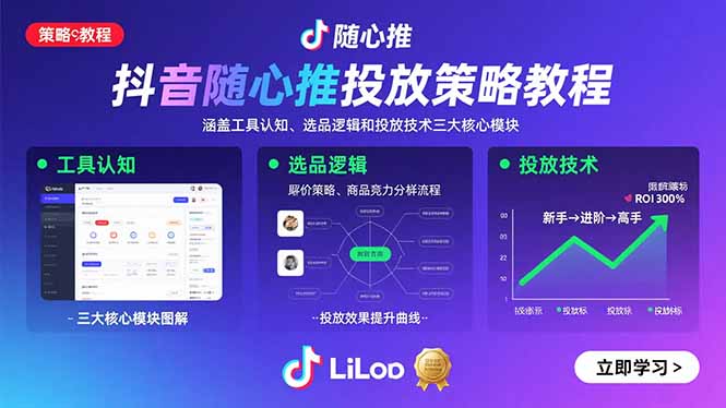 抖音随心推投放策略教程:涵盖工具认知、选品逻辑和投放技术三大核心模块-优优云网创