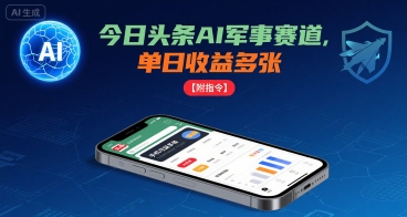 今日头条AI军事赛道,单日收益多张 ,手机可做【附指令】-优优云网创