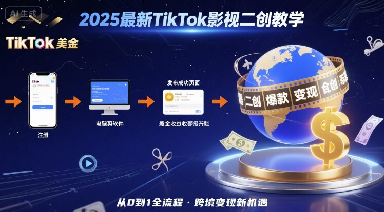 2025年最新TikTok影视二创教学,从注册到发布撸美金全流程,跨境变现新机遇-优优云网创
