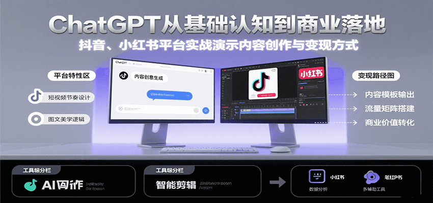 ChatGPT从基础认知到商业落地,实战演示抖音、小红书等平台的内容创作与变现-优优云网创