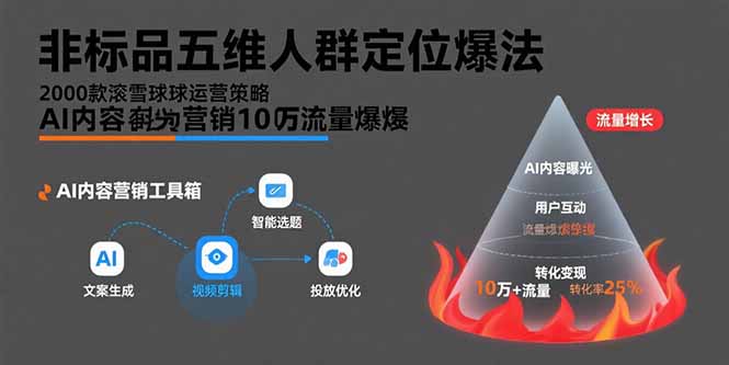 非标品五维人群定位法，2000款滚雪球运营策略，AI内容营销10万流量引爆-优优云网创