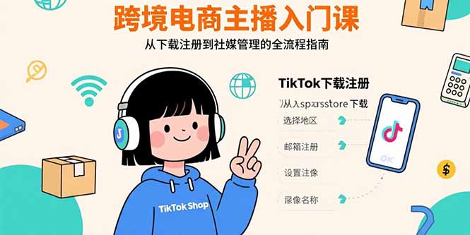 跨境电商主播入门课，TikTok下载注册，支付工具配置，社媒账号管理全流程-优优云网创
